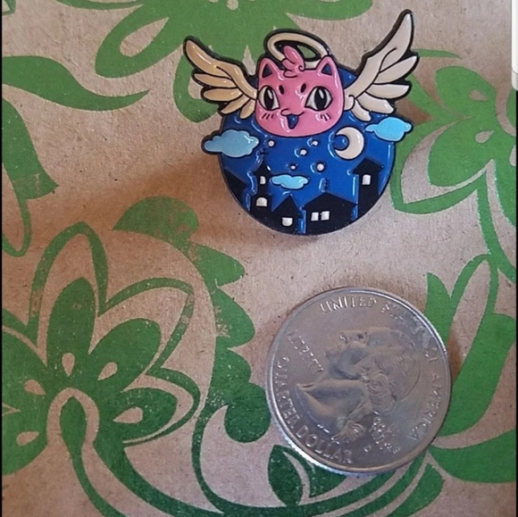 2 for $13 Angel Kitty Cat Watching Over Enamel Pin - Picture 5 of 6